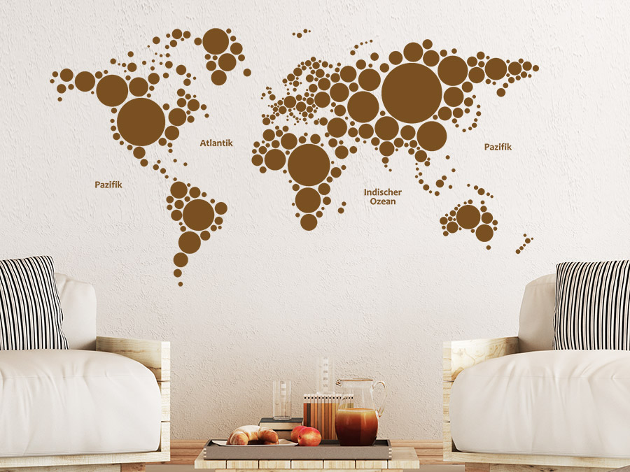 Weltkarte Wandtattoo Welt Kreise
