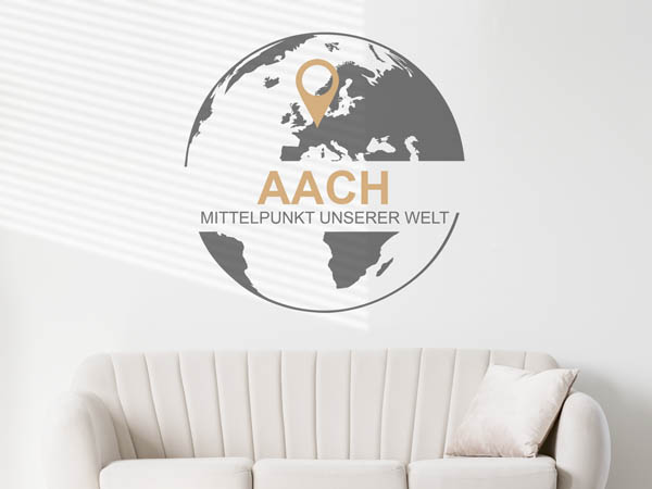 Wandtattoo Aach - Mittelpunkt unserer Welt mit Pin im Globus