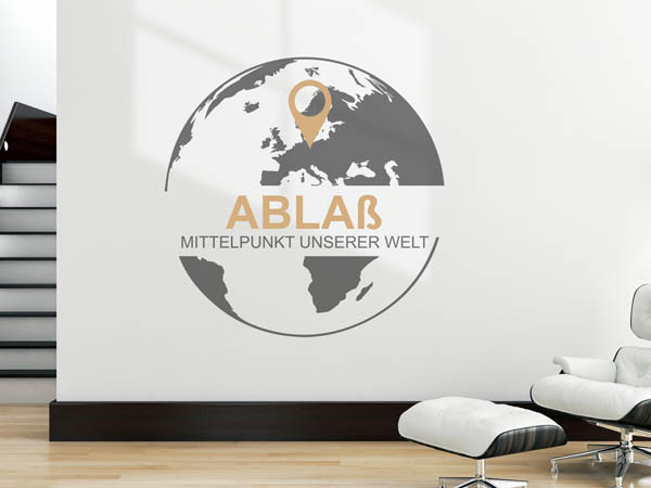 Wandtattoo Ablaß - Mittelpunkt unserer Welt mit Pin im Globus