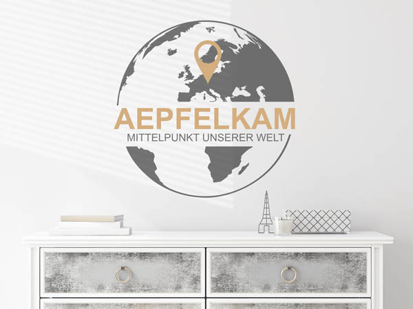 Wandtattoo Aepfelkam - Mittelpunkt unserer Welt mit Pin im Globus
