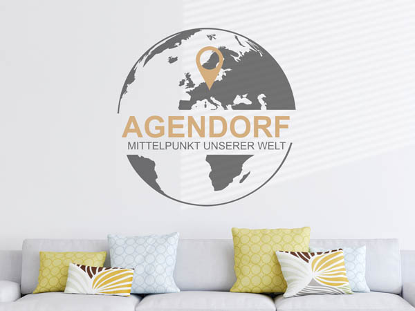 Wandtattoo Agendorf - Mittelpunkt unserer Welt mit Pin im Globus
