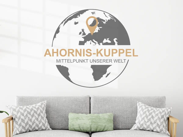 Wandtattoo Ahornis-Kuppel - Mittelpunkt unserer Welt mit Pin im Globus