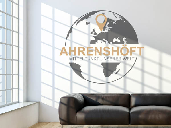 Wandtattoo Ahrenshöft - Mittelpunkt unserer Welt mit Pin im Globus