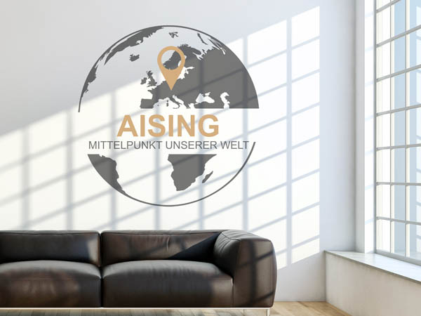 Wandtattoo Aising - Mittelpunkt unserer Welt mit Pin im Globus