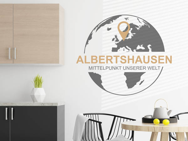 Wandtattoo Albertshausen - Mittelpunkt unserer Welt mit Pin im Globus