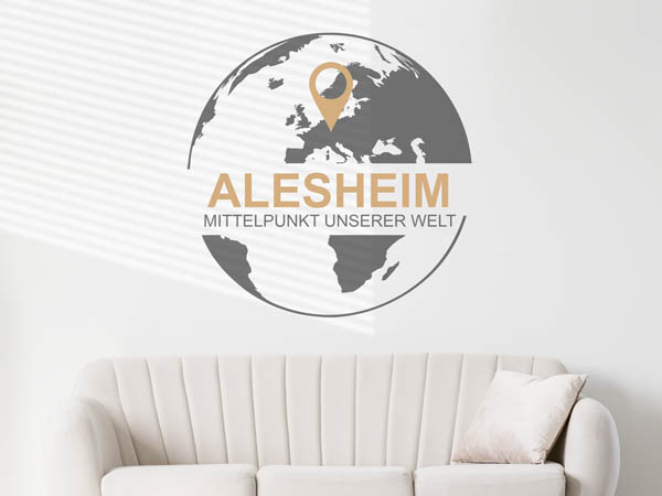 Wandtattoo Alesheim - Mittelpunkt unserer Welt mit Pin im Globus
