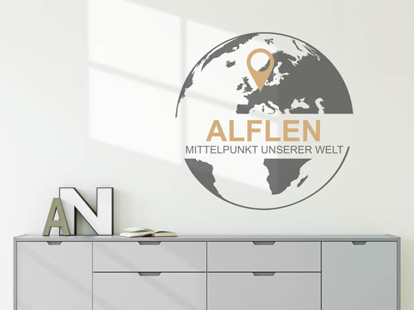Wandtattoo Alflen - Mittelpunkt unserer Welt mit Pin im Globus
