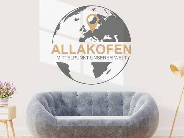 Wandtattoo Allakofen - Mittelpunkt unserer Welt mit Pin im Globus