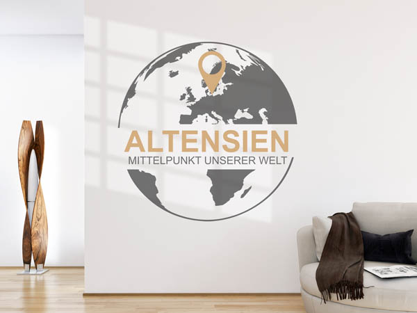 Wandtattoo Altensien - Mittelpunkt unserer Welt mit Pin im Globus