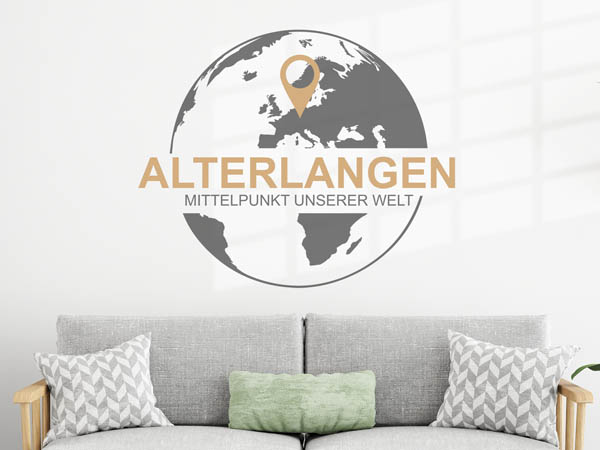 Wandtattoo Alterlangen - Mittelpunkt unserer Welt mit Pin im Globus