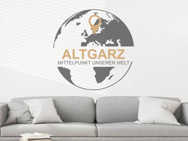 Wandtattoo Altgarz - Mittelpunkt unserer Welt mit Pin im Globus