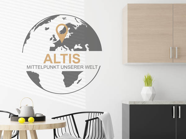 Wandtattoo Altis - Mittelpunkt unserer Welt mit Pin im Globus