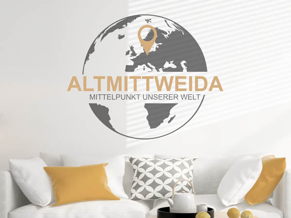 Wandtattoo Altmittweida - Mittelpunkt unserer Welt mit Pin im Globus