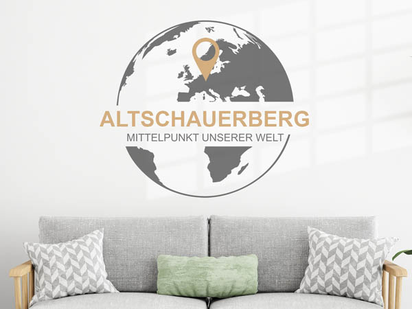 Wandtattoo Altschauerberg - Mittelpunkt unserer Welt mit Pin im Globus