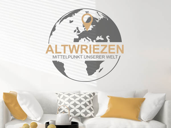 Wandtattoo Altwriezen - Mittelpunkt unserer Welt mit Pin im Globus