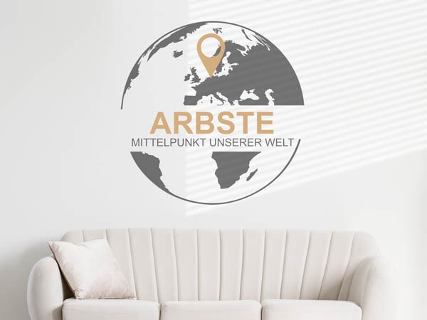 Wandtattoo Arbste - Mittelpunkt unserer Welt mit Pin im Globus