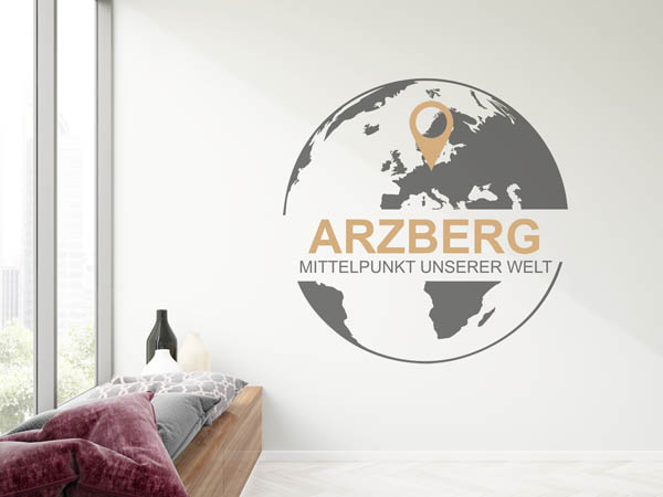 Wandtattoo Arzberg - Mittelpunkt unserer Welt mit Pin im Globus