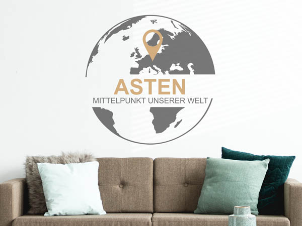 Wandtattoo Asten - Mittelpunkt unserer Welt mit Pin im Globus