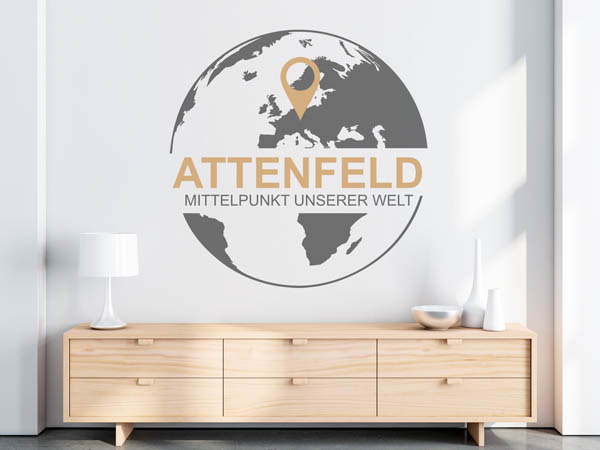 Wandtattoo Attenfeld - Mittelpunkt unserer Welt mit Pin im Globus