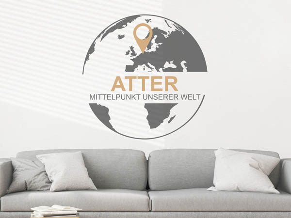 Wandtattoo Atter - Mittelpunkt unserer Welt mit Pin im Globus