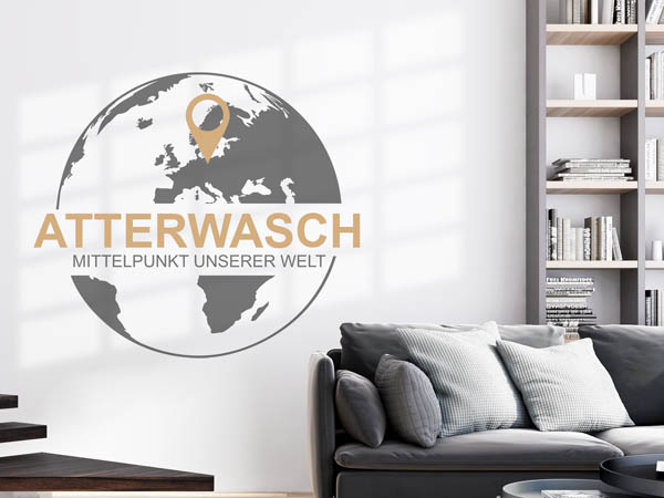 Wandtattoo Atterwasch - Mittelpunkt unserer Welt mit Pin im Globus