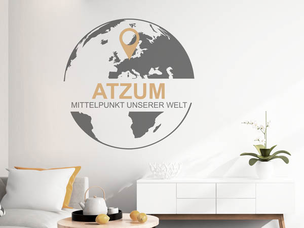 Wandtattoo Atzum - Mittelpunkt unserer Welt mit Pin im Globus