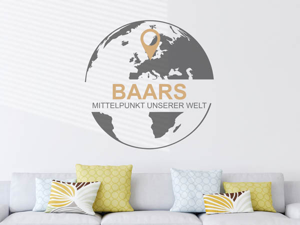 Wandtattoo Baars - Mittelpunkt unserer Welt mit Pin im Globus