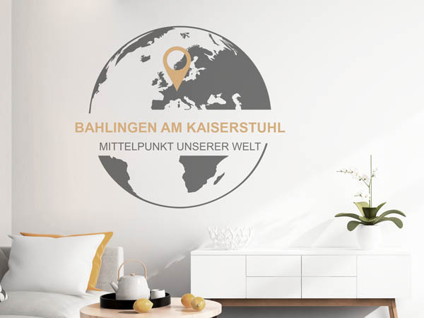 Wandtattoo Bahlingen am Kaiserstuhl - Mittelpunkt unserer Welt mit Pin im Globus