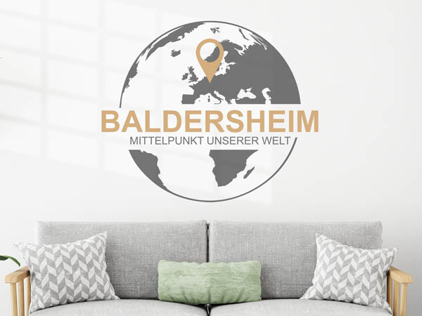 Wandtattoo Baldersheim - Mittelpunkt unserer Welt mit Pin im Globus