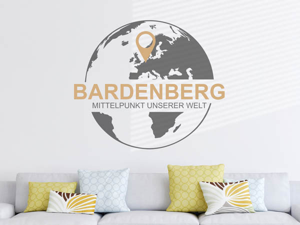 Wandtattoo Bardenberg - Mittelpunkt unserer Welt mit Pin im Globus