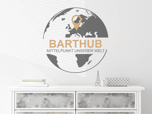 Wandtattoo Barthub - Mittelpunkt unserer Welt mit Pin im Globus