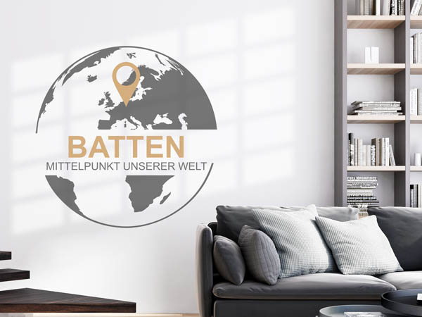 Wandtattoo Batten - Mittelpunkt unserer Welt mit Pin im Globus