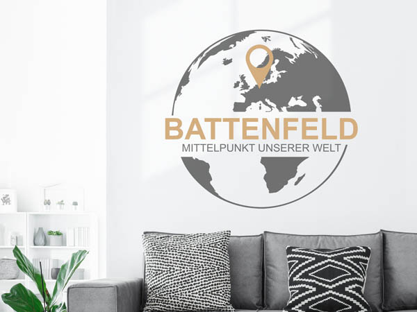 Wandtattoo Battenfeld - Mittelpunkt unserer Welt mit Pin im Globus