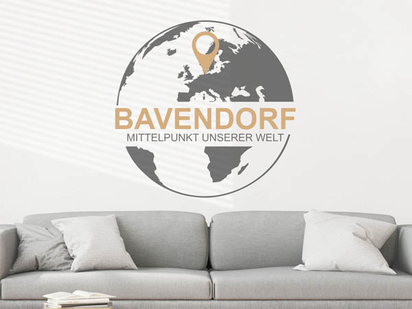 Wandtattoo Bavendorf - Mittelpunkt unserer Welt mit Pin im Globus