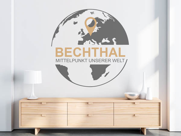 Wandtattoo Bechthal - Mittelpunkt unserer Welt mit Pin im Globus