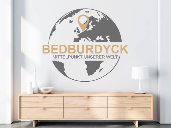 Wandtattoo Bedburdyck - Mittelpunkt unserer Welt mit Pin im Globus