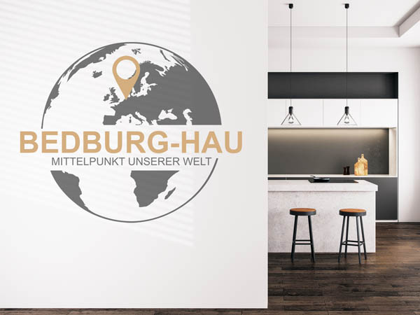 Wandtattoo Bedburg-Hau - Mittelpunkt unserer Welt mit Pin im Globus