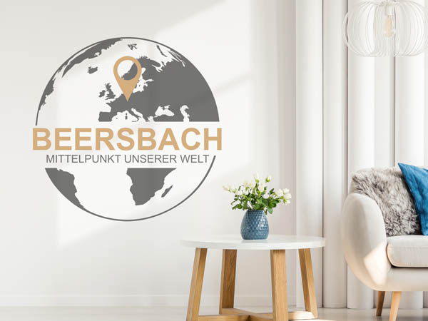 Wandtattoo Beersbach - Mittelpunkt unserer Welt mit Pin im Globus
