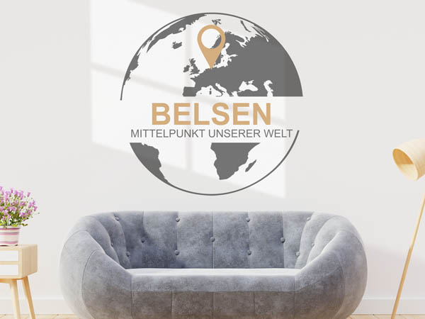 Wandtattoo Belsen - Mittelpunkt unserer Welt mit Pin im Globus