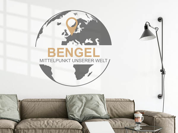Wandtattoo Bengel - Mittelpunkt unserer Welt mit Pin im Globus