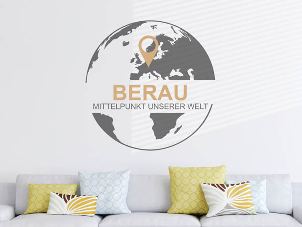 Wandtattoo Berau - Mittelpunkt unserer Welt mit Pin im Globus