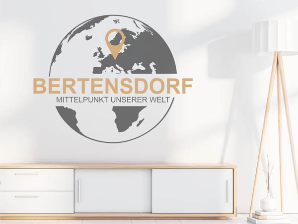 Wandtattoo Bertensdorf - Mittelpunkt unserer Welt mit Pin im Globus