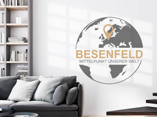 Wandtattoo Besenfeld - Mittelpunkt unserer Welt mit Pin im Globus