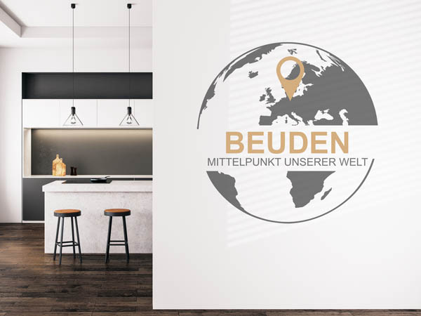 Wandtattoo Beuden - Mittelpunkt unserer Welt mit Pin im Globus