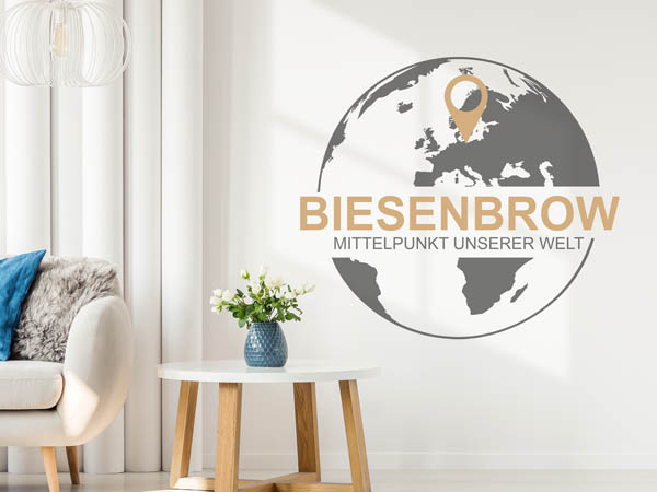 Wandtattoo Biesenbrow - Mittelpunkt unserer Welt mit Pin im Globus