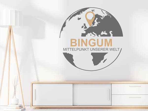 Wandtattoo Bingum - Mittelpunkt unserer Welt mit Pin im Globus