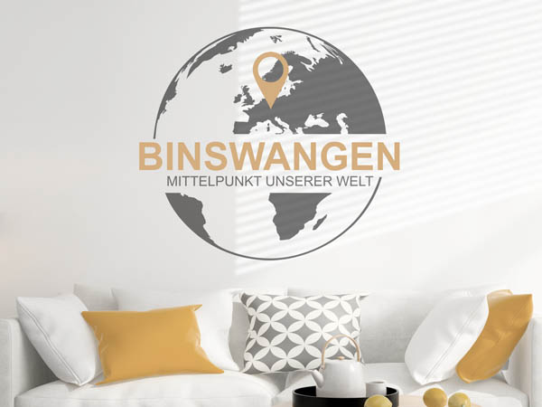Wandtattoo Binswangen - Mittelpunkt unserer Welt mit Pin im Globus