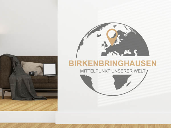 Wandtattoo Birkenbringhausen - Mittelpunkt unserer Welt mit Pin im Globus