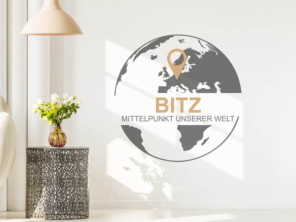 Wandtattoo Bitz - Mittelpunkt unserer Welt mit Pin im Globus