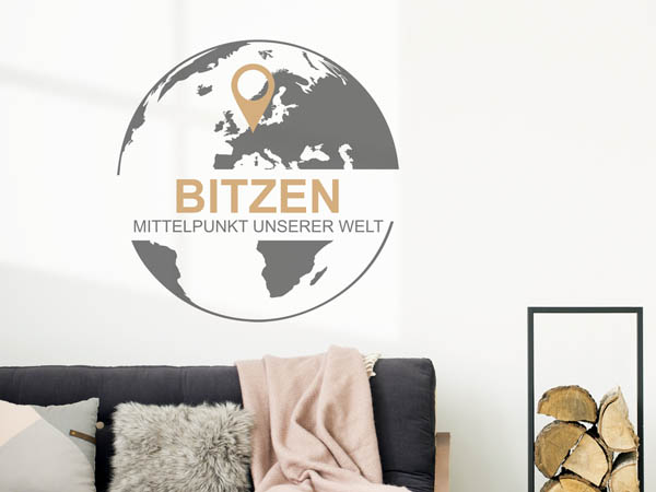 Wandtattoo Bitzen - Mittelpunkt unserer Welt mit Pin im Globus